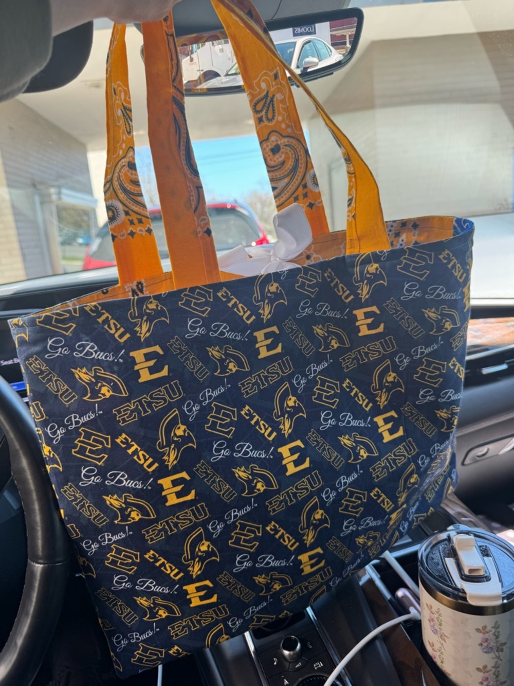 ETSU Bandana Tote Bag with gold  Straps